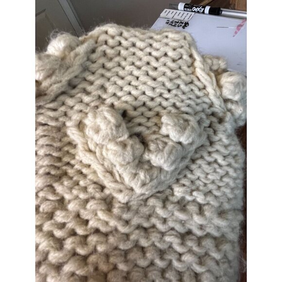 Icing Hat Women Cream 9" Knit Beanie Pom Heart Cable Winter Snow Ski 80s Retro - Picture 6 of 10